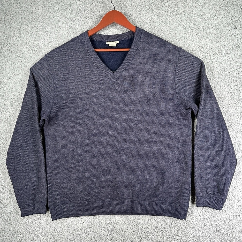 Travel Smith Mens L Wool Blend Sweater Pullover V-Neck Navy Blue Vintage USA